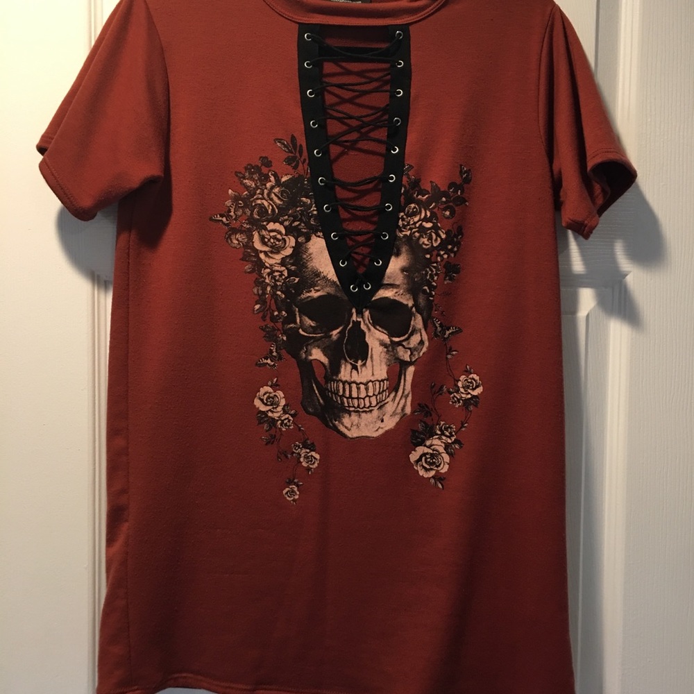 FASHION NOVA Deep-V Neck Skull Shirt-Dress
